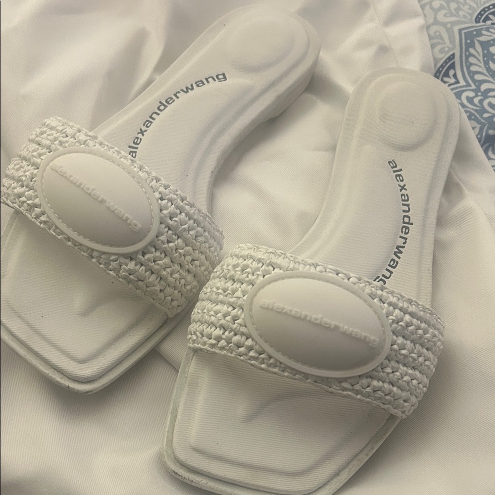 Alexander Wang White Woven Slide Sandals